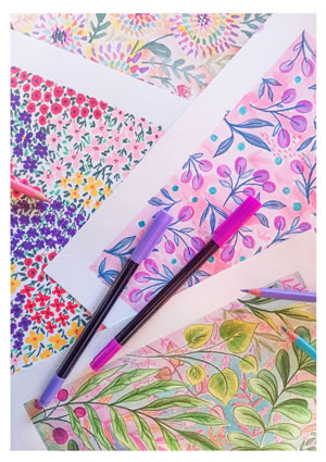 L’exploration de techniques telles que la linogravure | La boite à motifs | Création de motifs sur mesure ou prêts à l’emploi en dessin